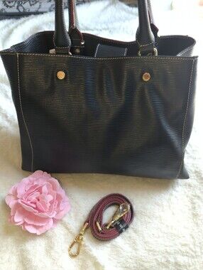 Arcadia Italian Genuine Leather Black Tote Crossbody Red Trim Gold Hardware
